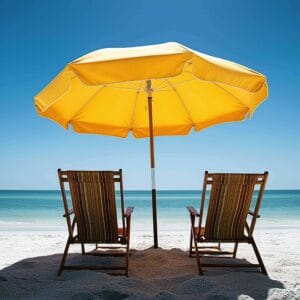 Umbrella and chairs showing a calm mind