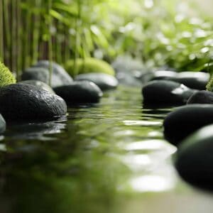 Water flowing over stones to show the ease of muscle movement
